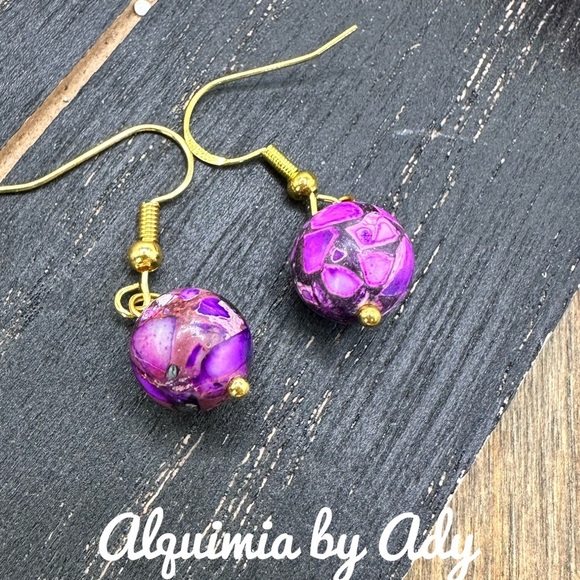 Alquimia Gold and Purple Earrings mosaic turquoise - Picture 1 of 1